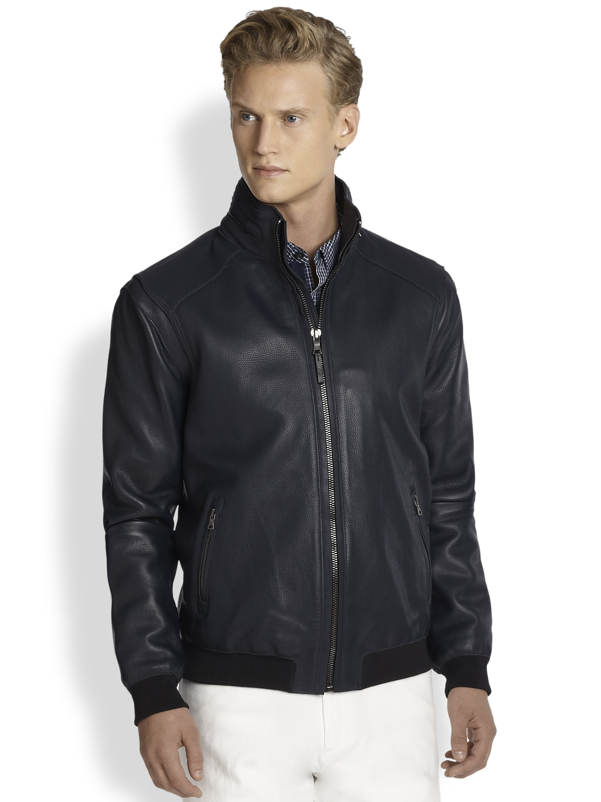 Elie tahari Tyler Leather Jacket in Black for Men | Lyst