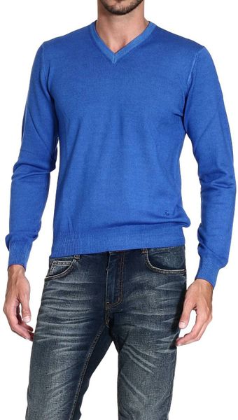 Fay Sweater Shaved Wool V Neck Stone Washed in Blue for Men (Royal blue ...