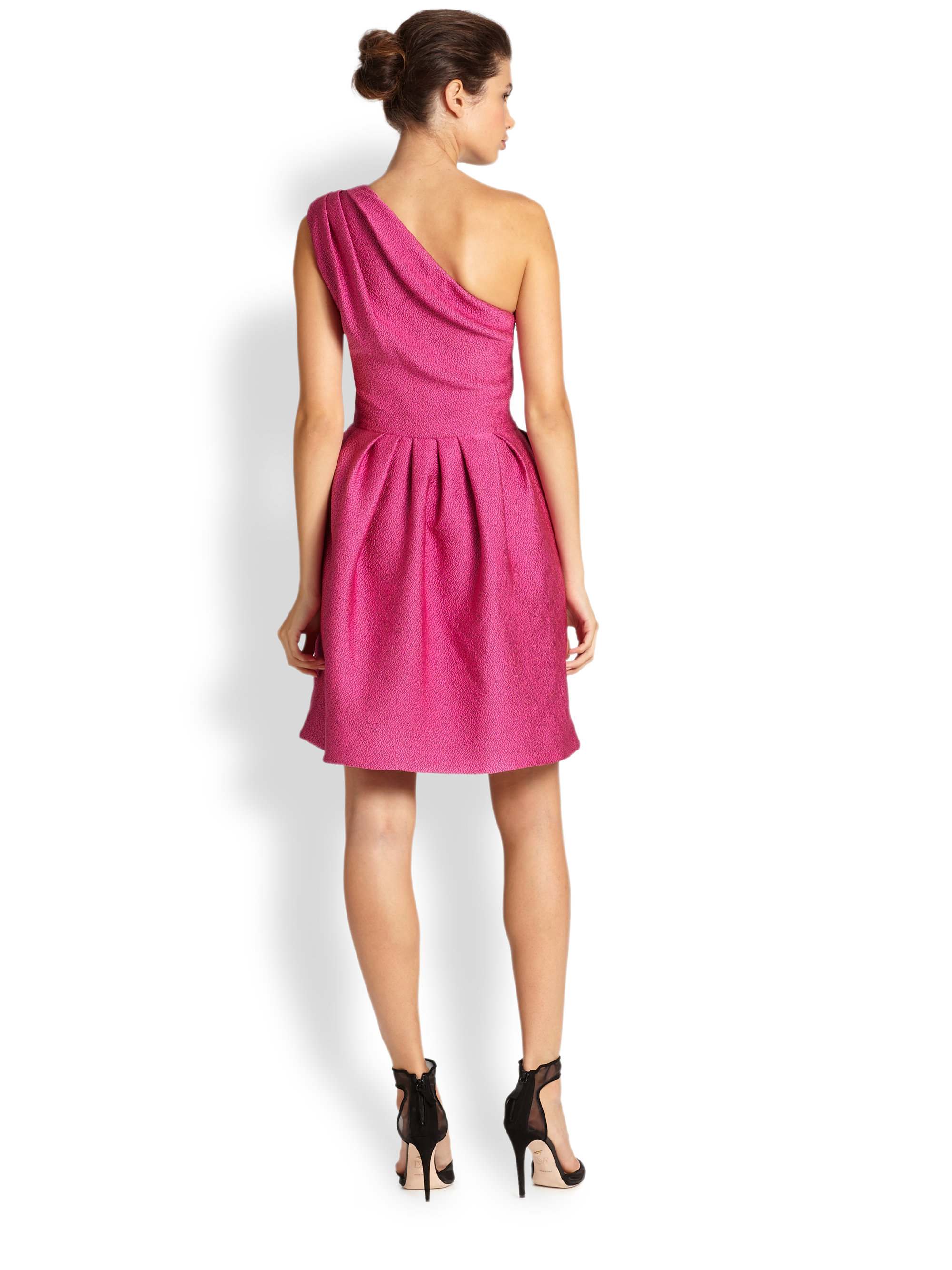 halston violet strapless crepe gown