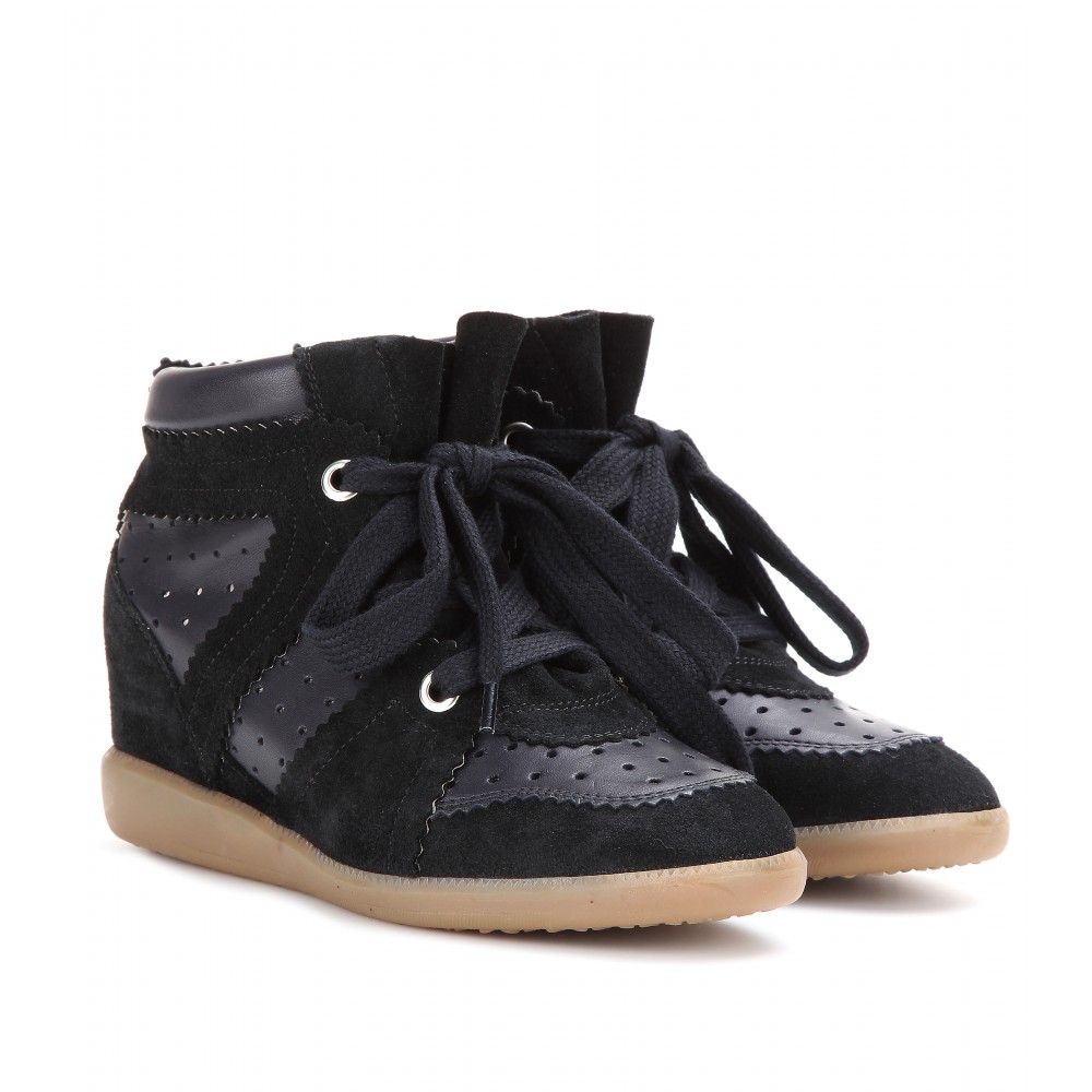 Isabel Marant Betty Leather and Suede Concealed Wedge Sneakers in Black ...