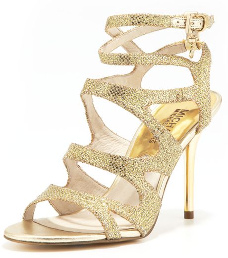 Michael Michael Kors Yvonne Glittered Strappy Sandal in Gold | Lyst