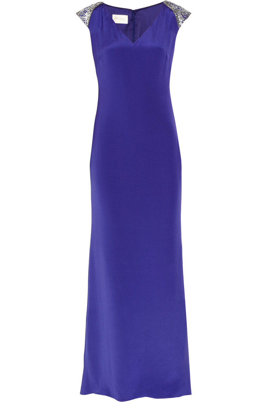 Lyst - Notte By Marchesa Embellished Silk-crepe Column Gown in Purple