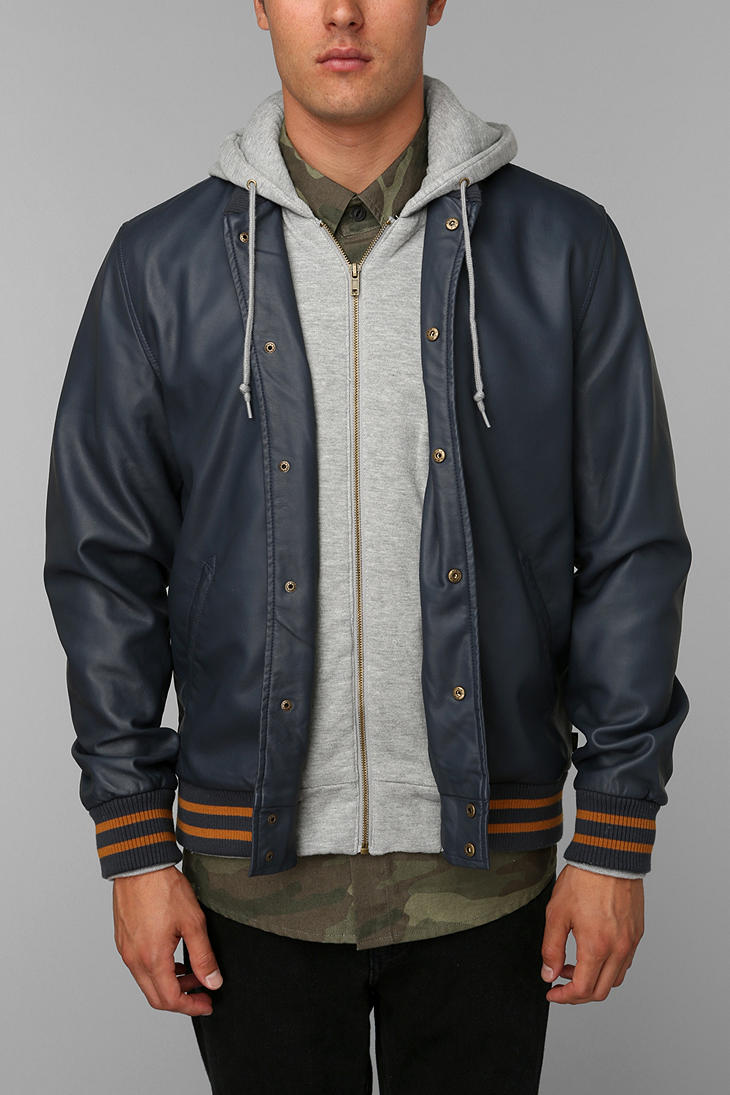 Lyst Urban Outfitters Obey Faux Leather Varsity Jacket In Blue For Men Gallery