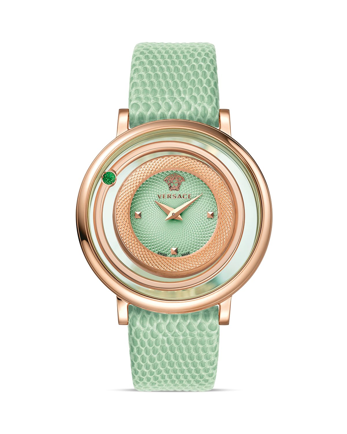 Versace Venus Rose Gold Pvd Watch With Light Green Guilloche Dial, 39mm