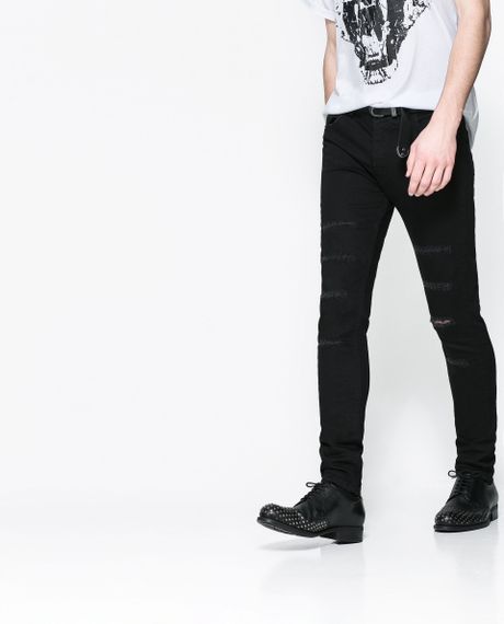 Zara Ripped Skinny Jeans in Black for Men | Lyst