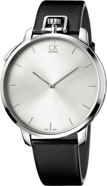 Calvin Klein Men'S Swiss Exceptional Black Leather Strap Watch 48Mm ...