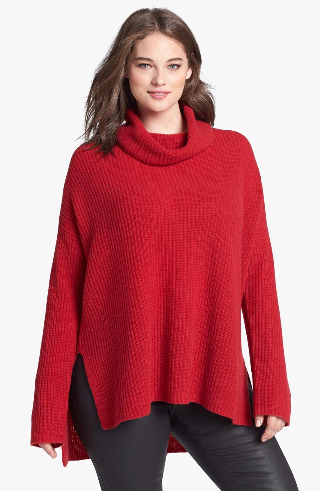 Eileen Fisher Yak Merino Turtleneck Poncho Sweater in Red (Lacquer) | Lyst