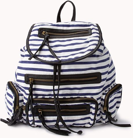 Forever 21 Striped Faux Leathertrimmed Backpack in Black (White/blue ...