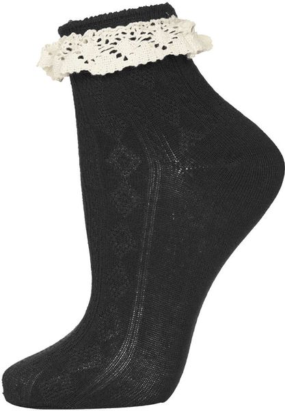 Topshop Black Crochet Lace Trim Ankle Socks in Black | Lyst