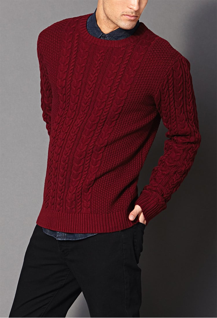 Forever 21 Chunky Cable Knit Sweater in Red for Men | Lyst
