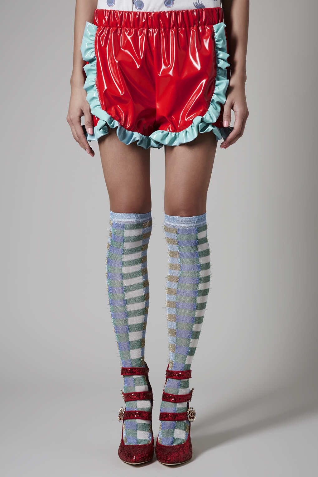 Lyst Red PVC Frill Shorts By Meadham Kirchhoff in Red