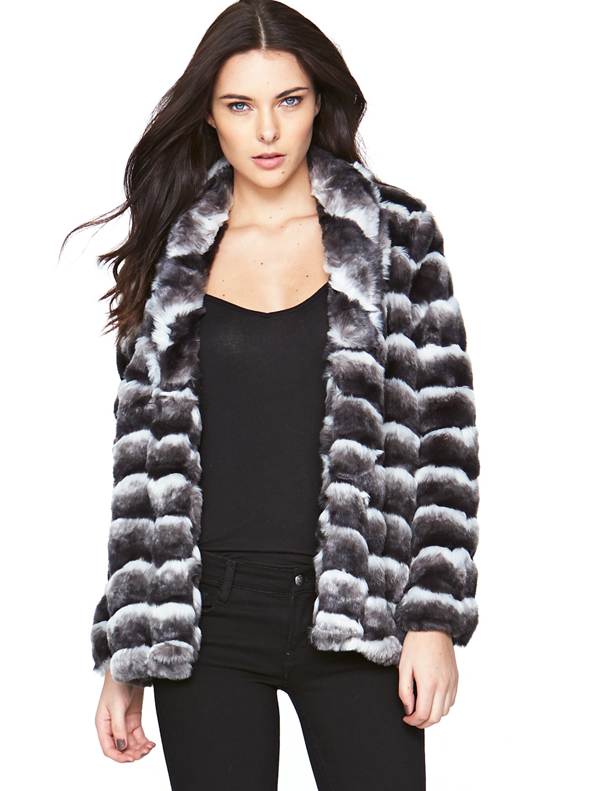 Glamorous Two Tone Faux Fur Coat in Gray (grey/silver) | Lyst