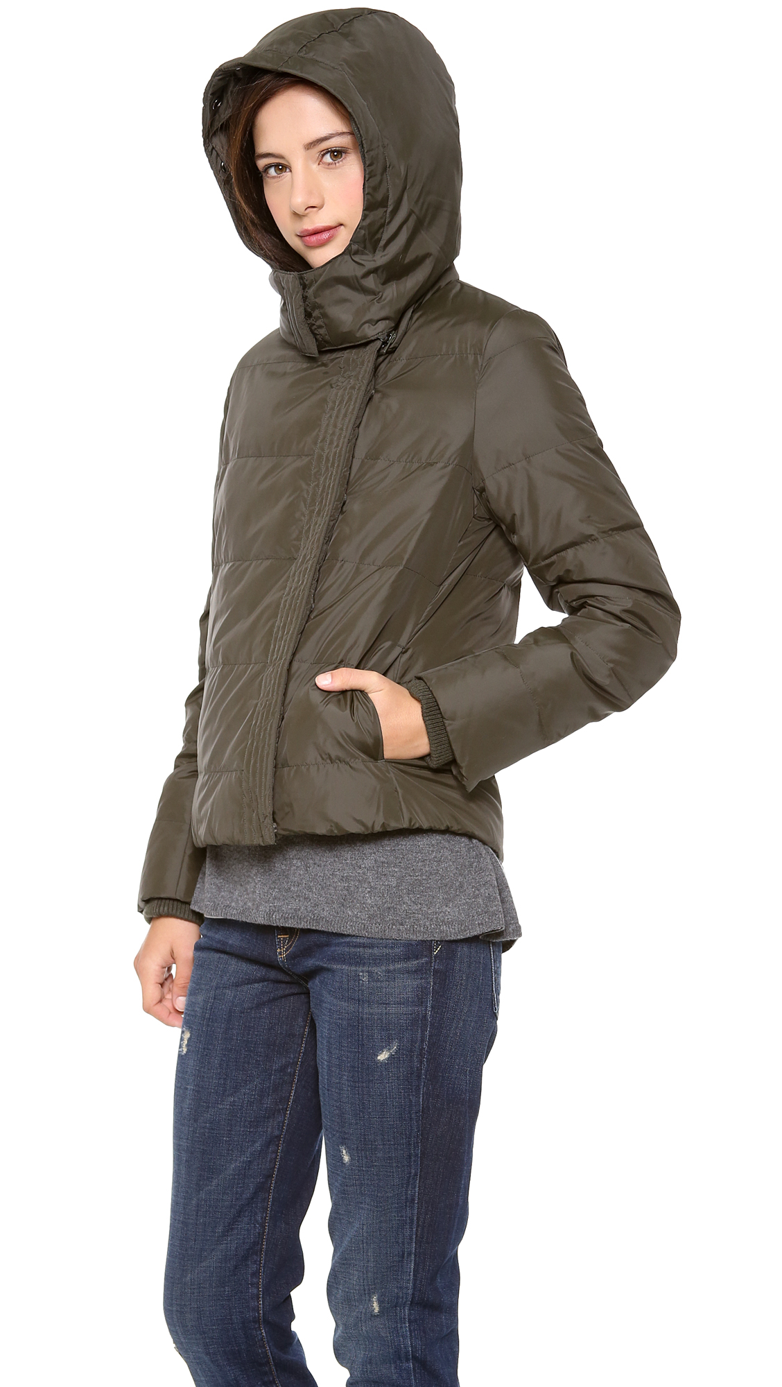 Lyst Vince Fur Trimmed Puffer Coat in Green