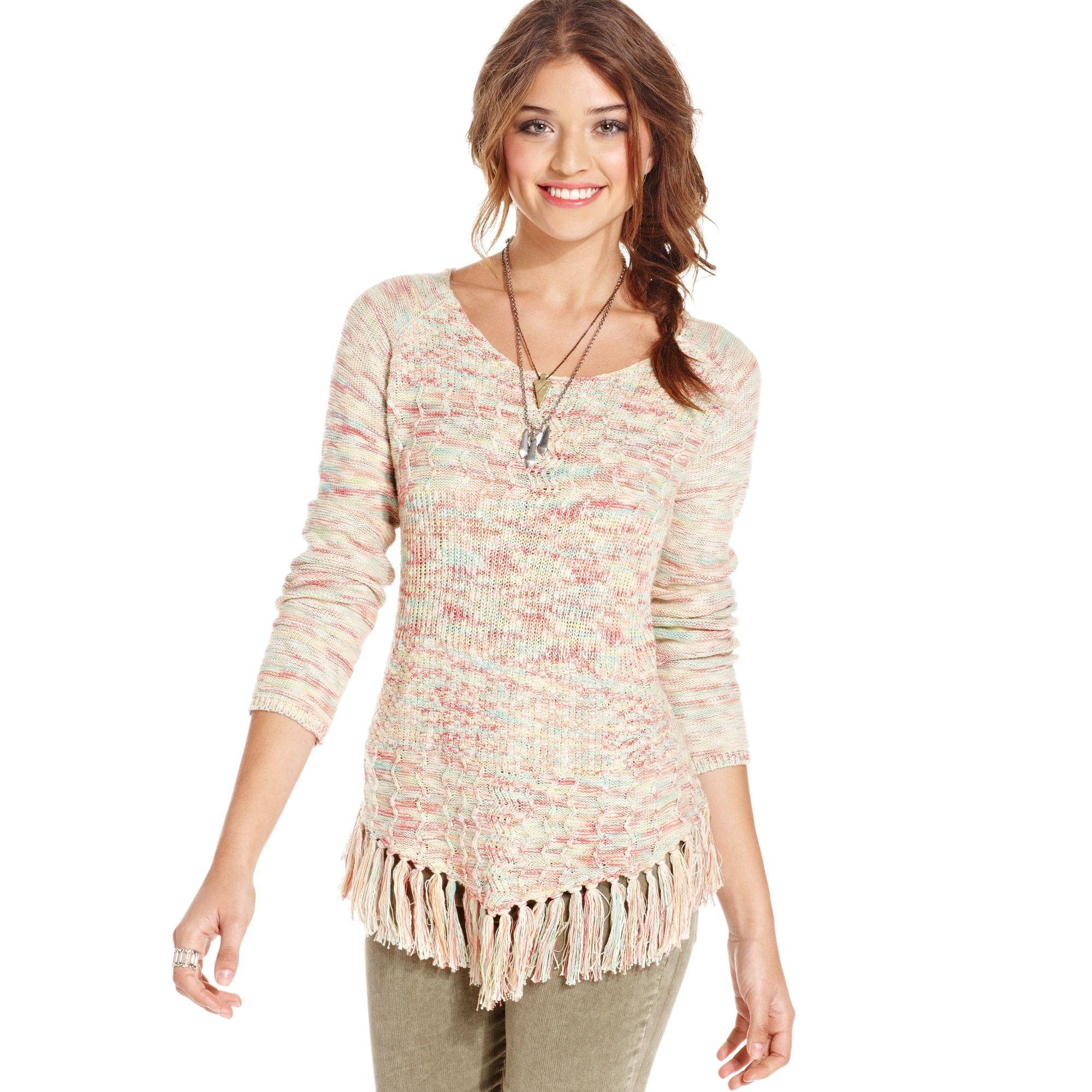 American rag Juniors Long Sleeve Marled Knit Sweater in Natural Lyst