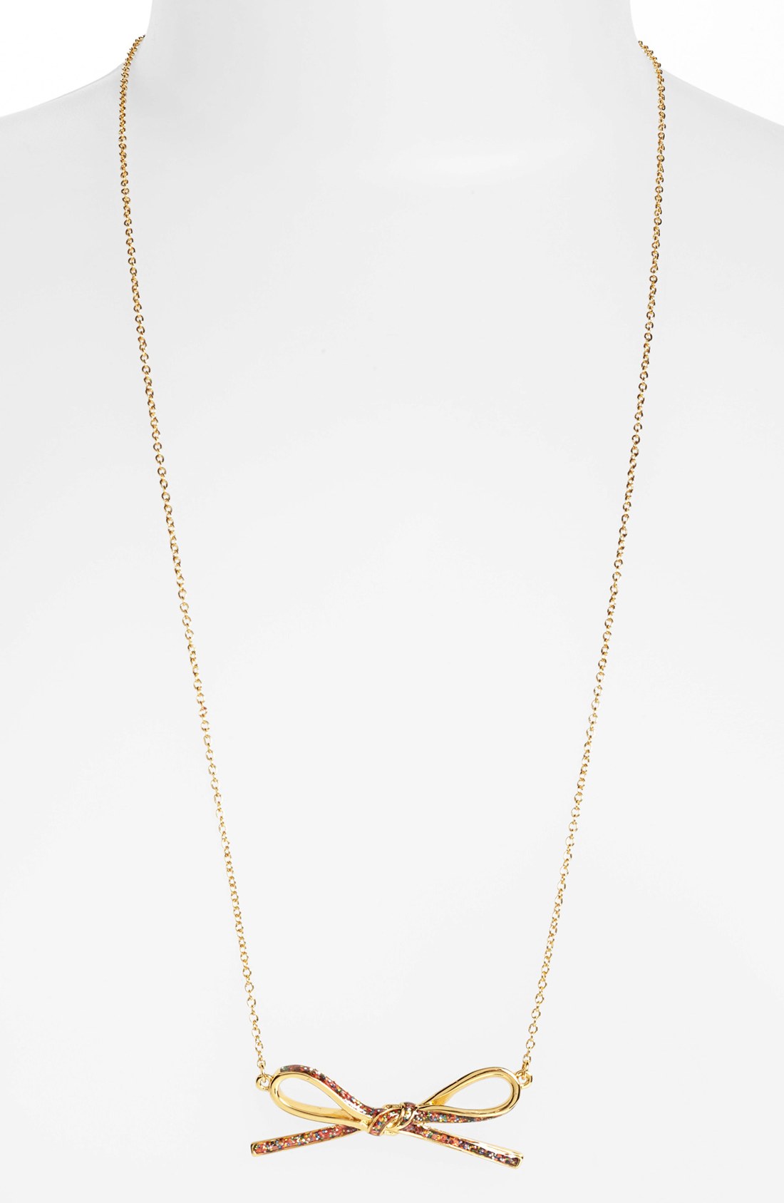 Kate Spade Skinny Mini Long Bow Pendant Necklace in Gold (Multi Glitter ...