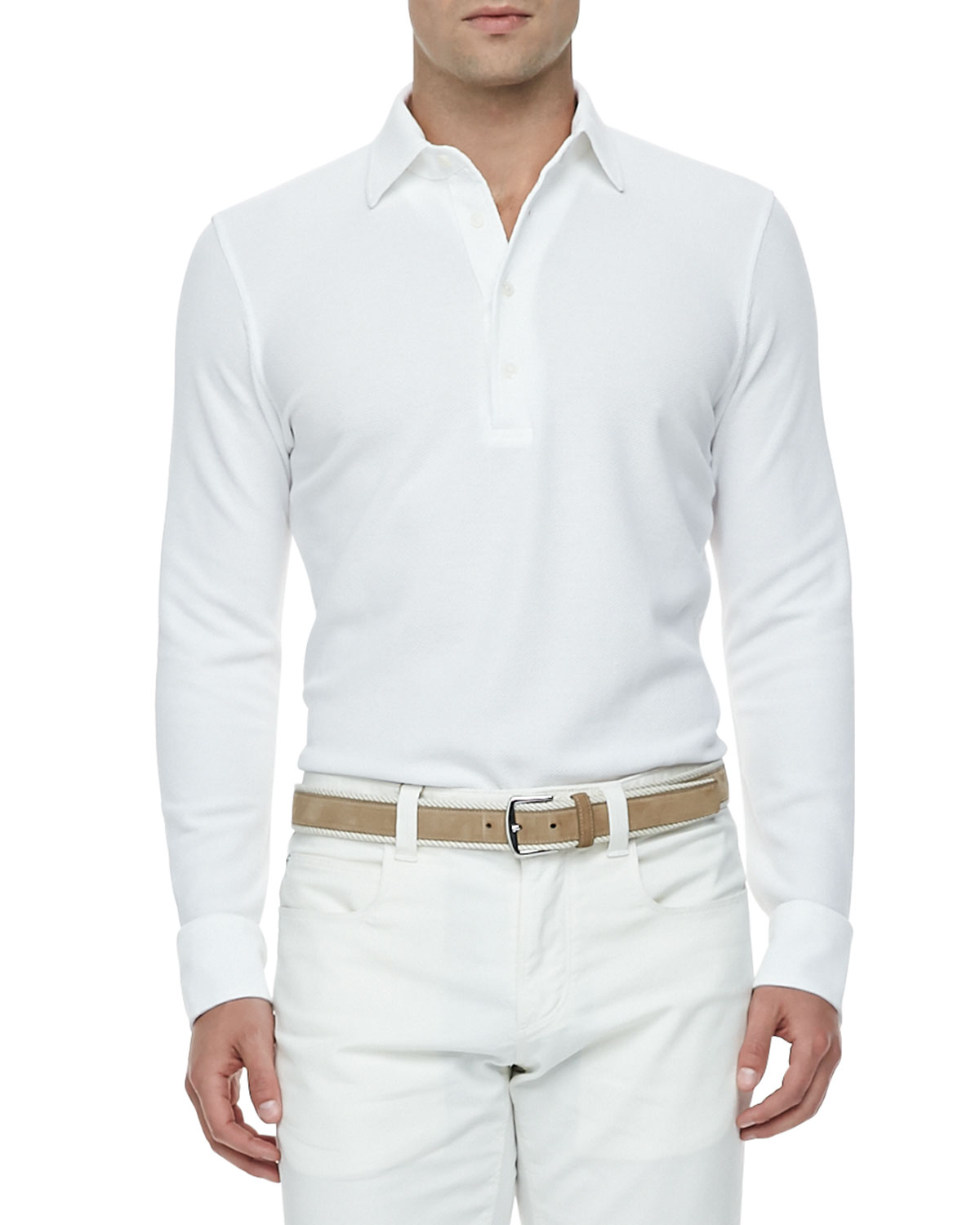 white long sleeve polo mens