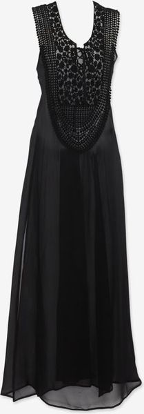 Miguelina Sheer Chiffon Sleeveless Crochet Maxi Cover Up Dress in Black ...