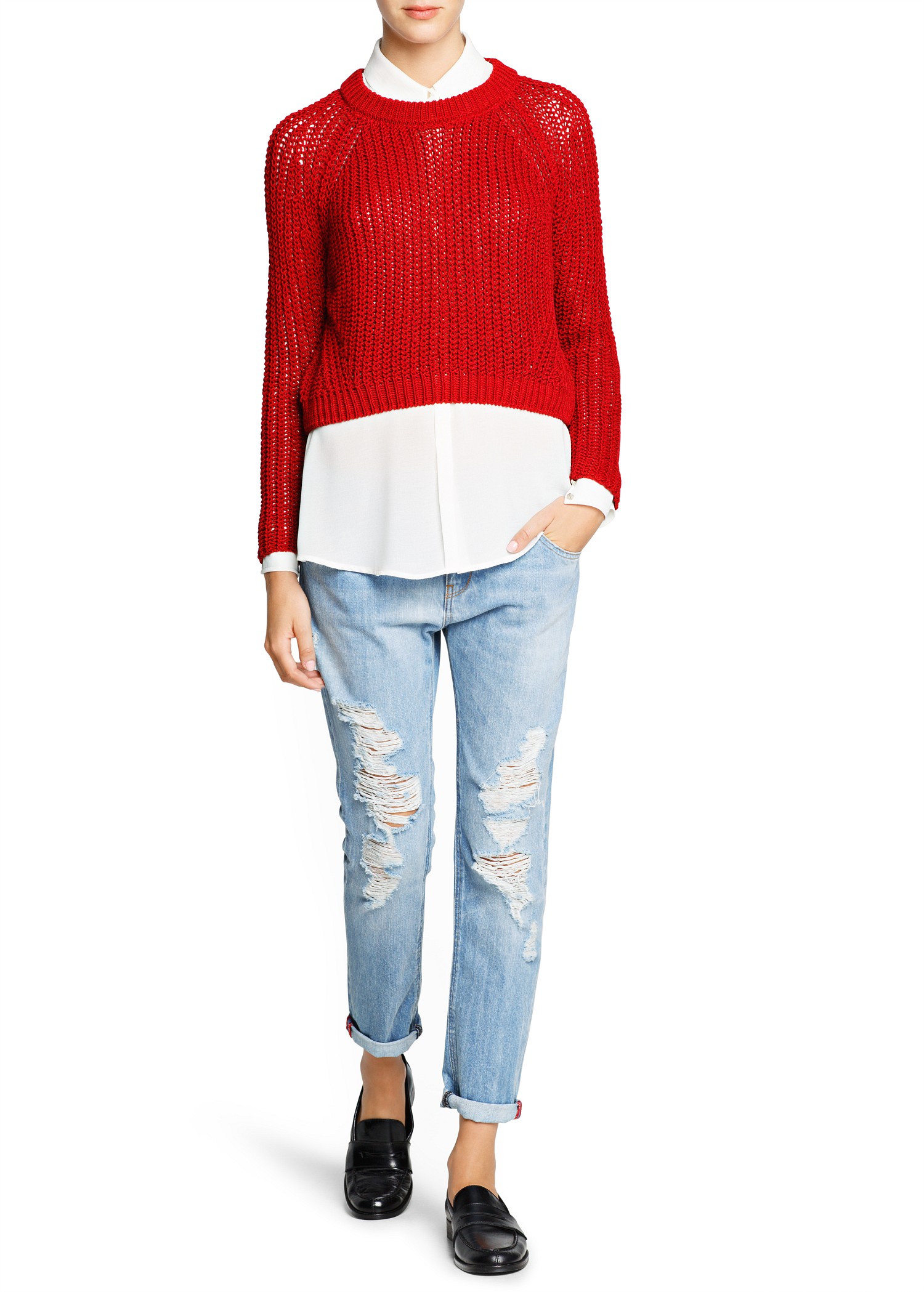 Lyst Mango Chunky Knit Cropped Sweater in Red