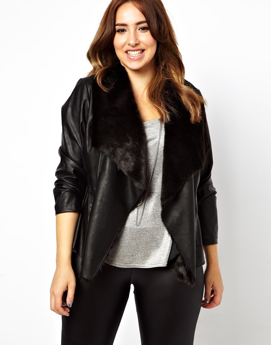 Lyst Asos New Look Inspire Leather Look Fur Lined Waterfall Jacket In Black 8306