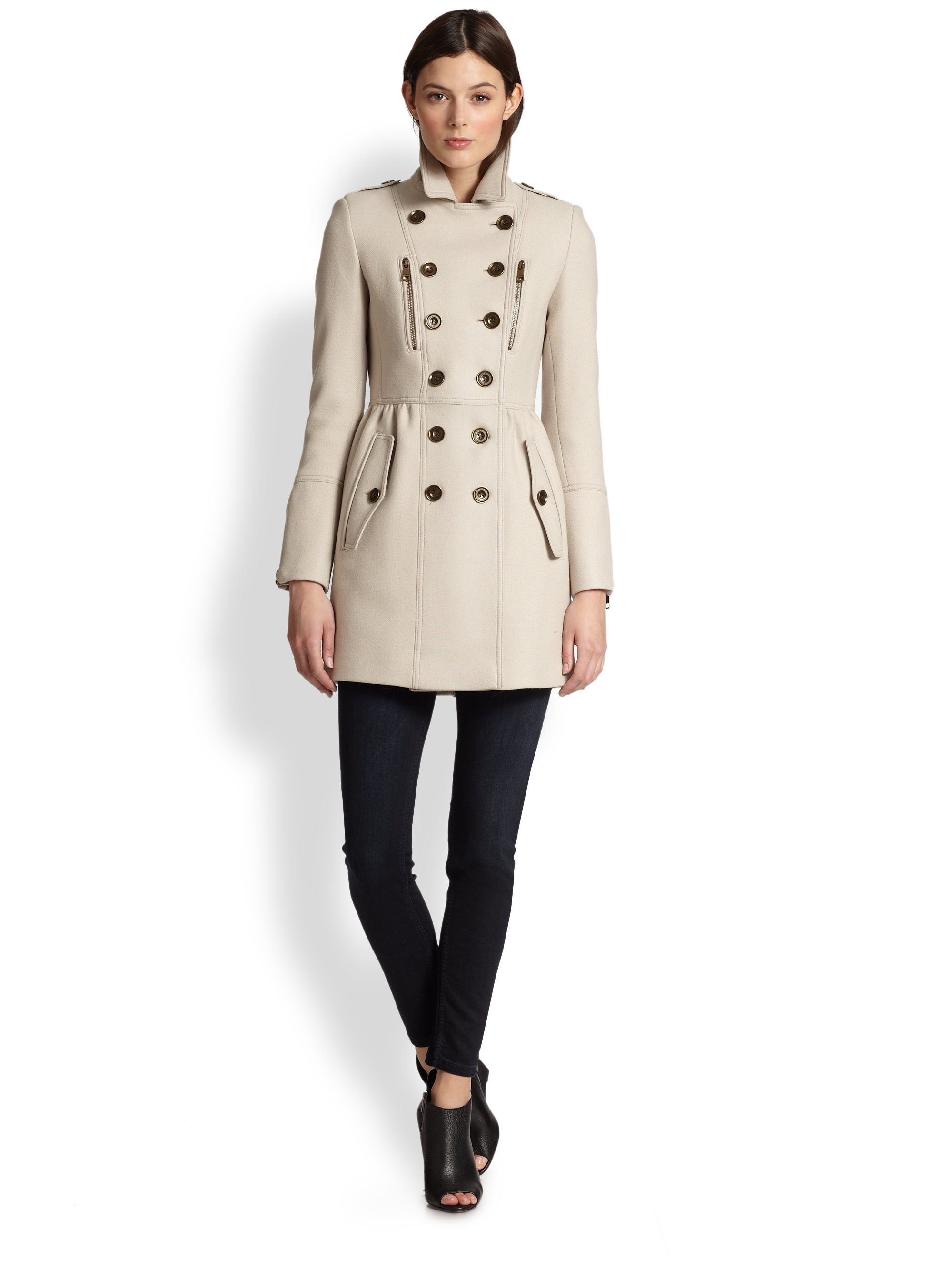 Burberry Brit Winsleigh Wool Trench Coat In Natural Lyst Burberry Mid Length Cotton Gabardine Wool Lined Trench Coat In Blue For Men Lyst