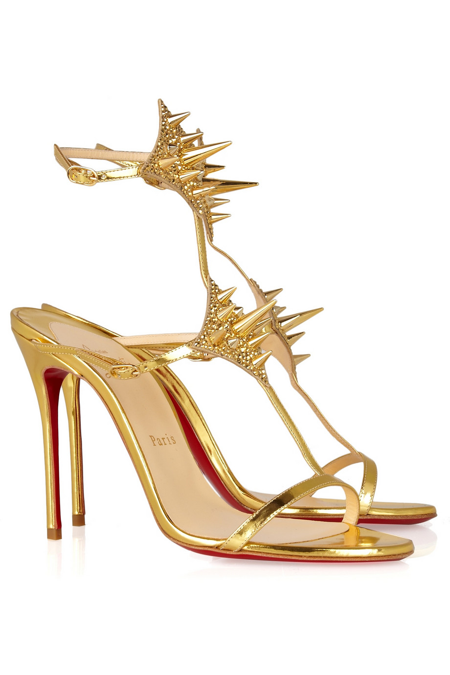 Christian Louboutin Lady Max 100 Spike-Embellished Metallic Leather ...