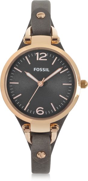 Fossil Georgia Three Hand Smoke and Rose Leather Watch in Gold (Brown ...
