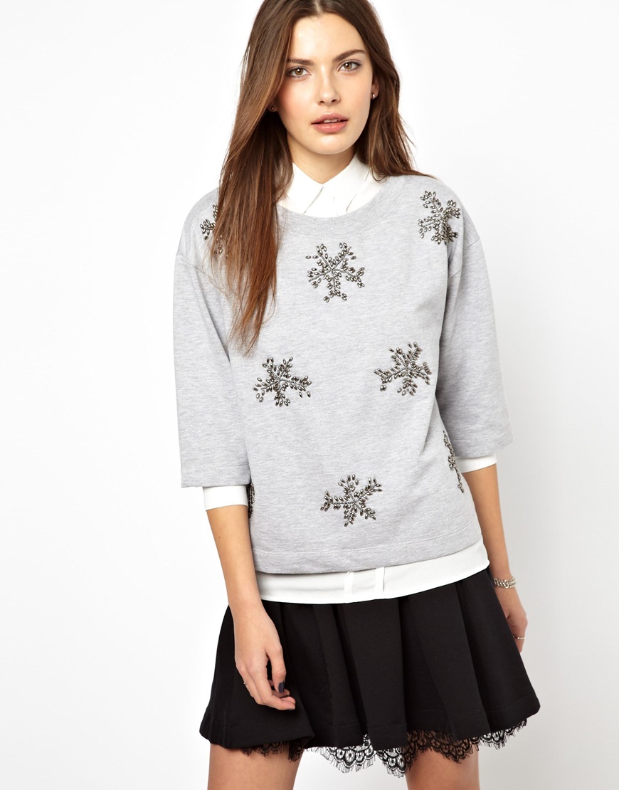 Lyst - French Connection Snowflake Sweater in Gray