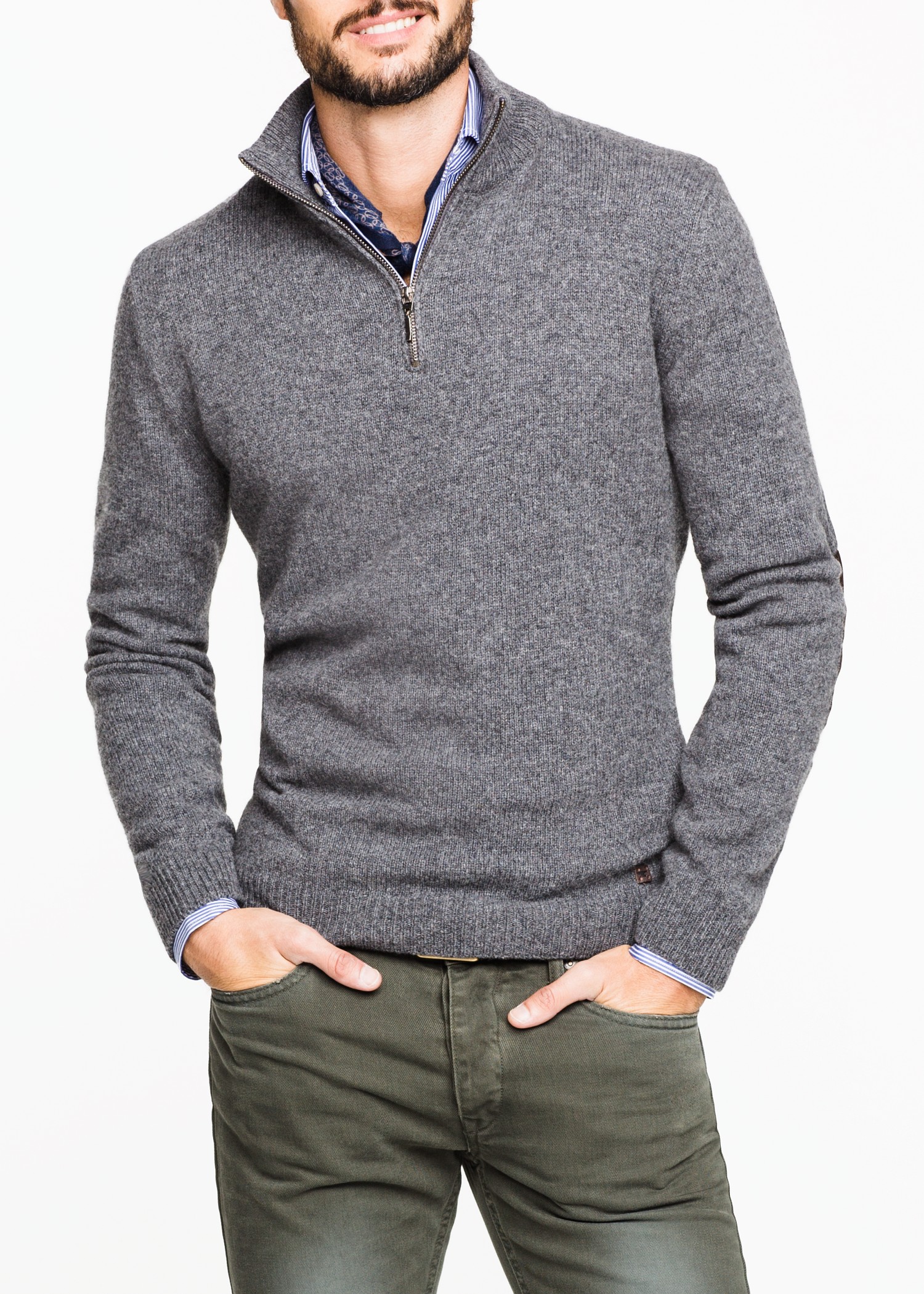 Lyst - Mango Suede Elbow Patch Woolblend Sweater in Gray for Men