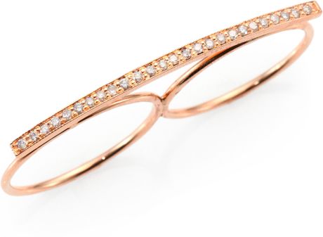 Jacquie Aiche Diamond & 14K Rose Gold Bar Double-Finger Ring in Gold ...