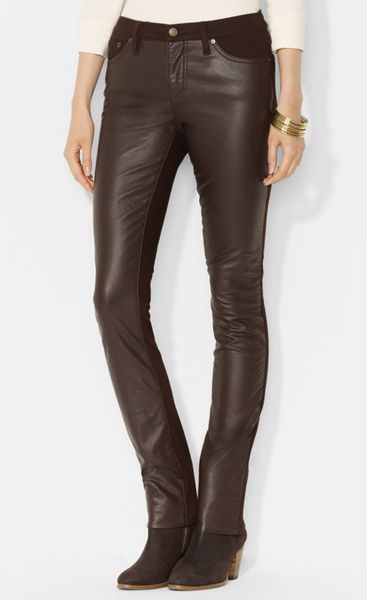 Lauren By Ralph Lauren Faux Leather Front Straight Leg Jeans in Brown ...