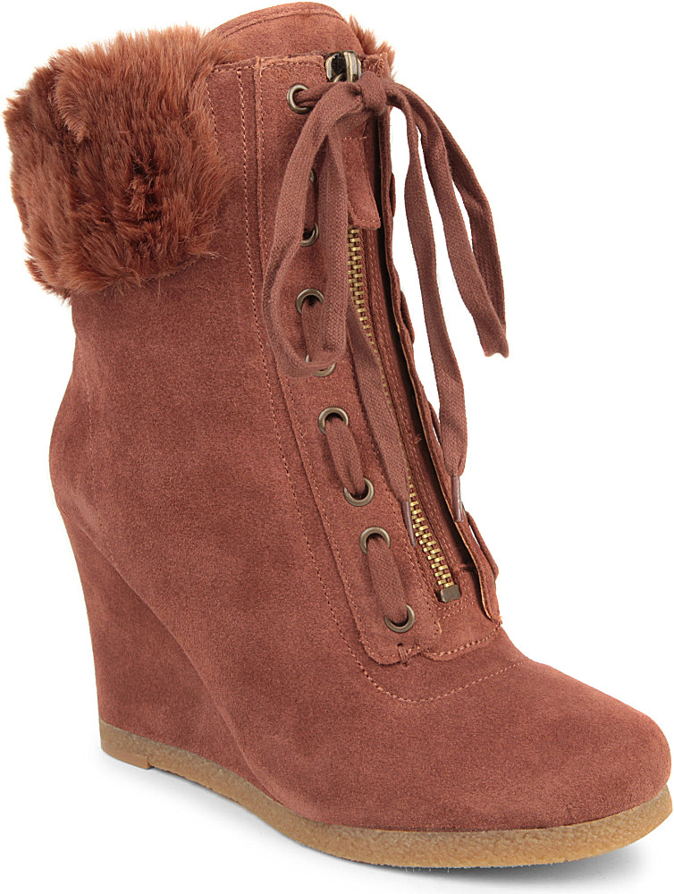Nine West Bayla Suede Wedge Ankle Boots in Beige (Tan) | Lyst