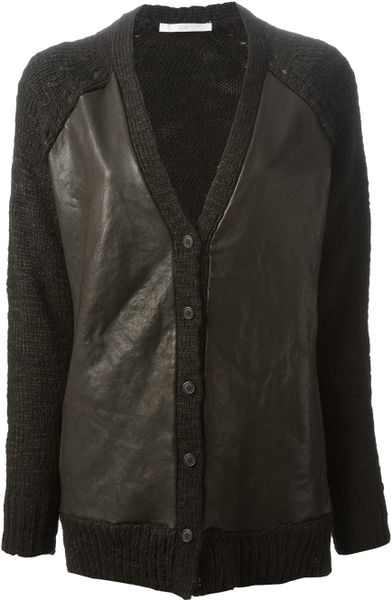 Thakoon Addition Leather Front Cardigan in Black | Lyst