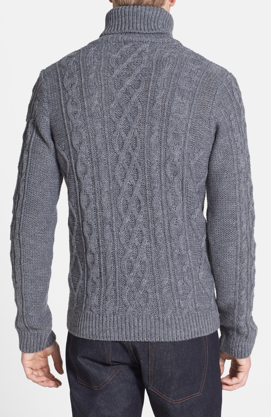 Topman Chunky Cable Knit Turtleneck Sweater in Gray for Men (Grey) | Lyst