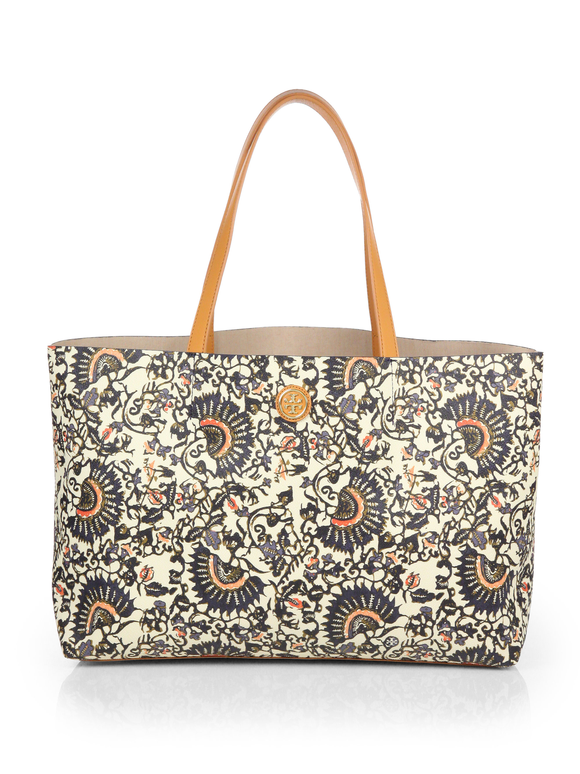 Tory Burch Kerrington Printed Coated Canvas Tote in Gray (NEW IVORY) | Lyst