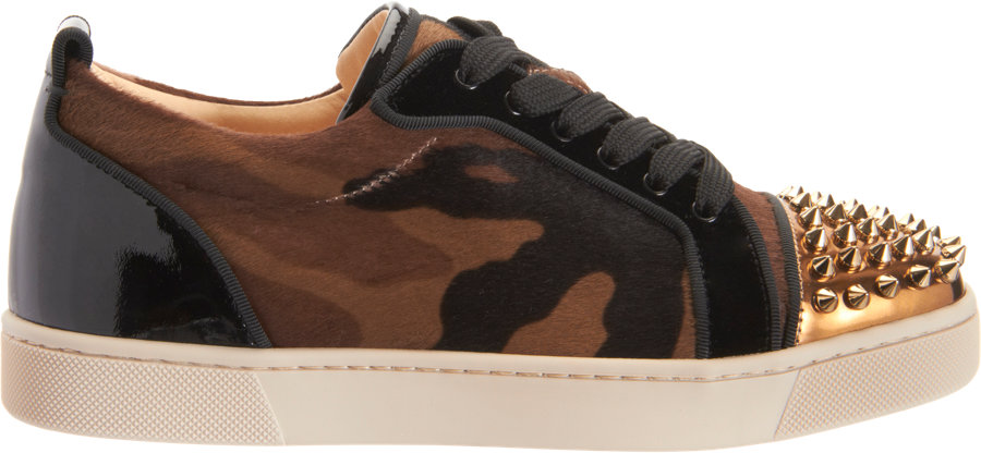 mens replica shoes - christian louboutin Junior Spikes sneakers Brown leopard printed ...
