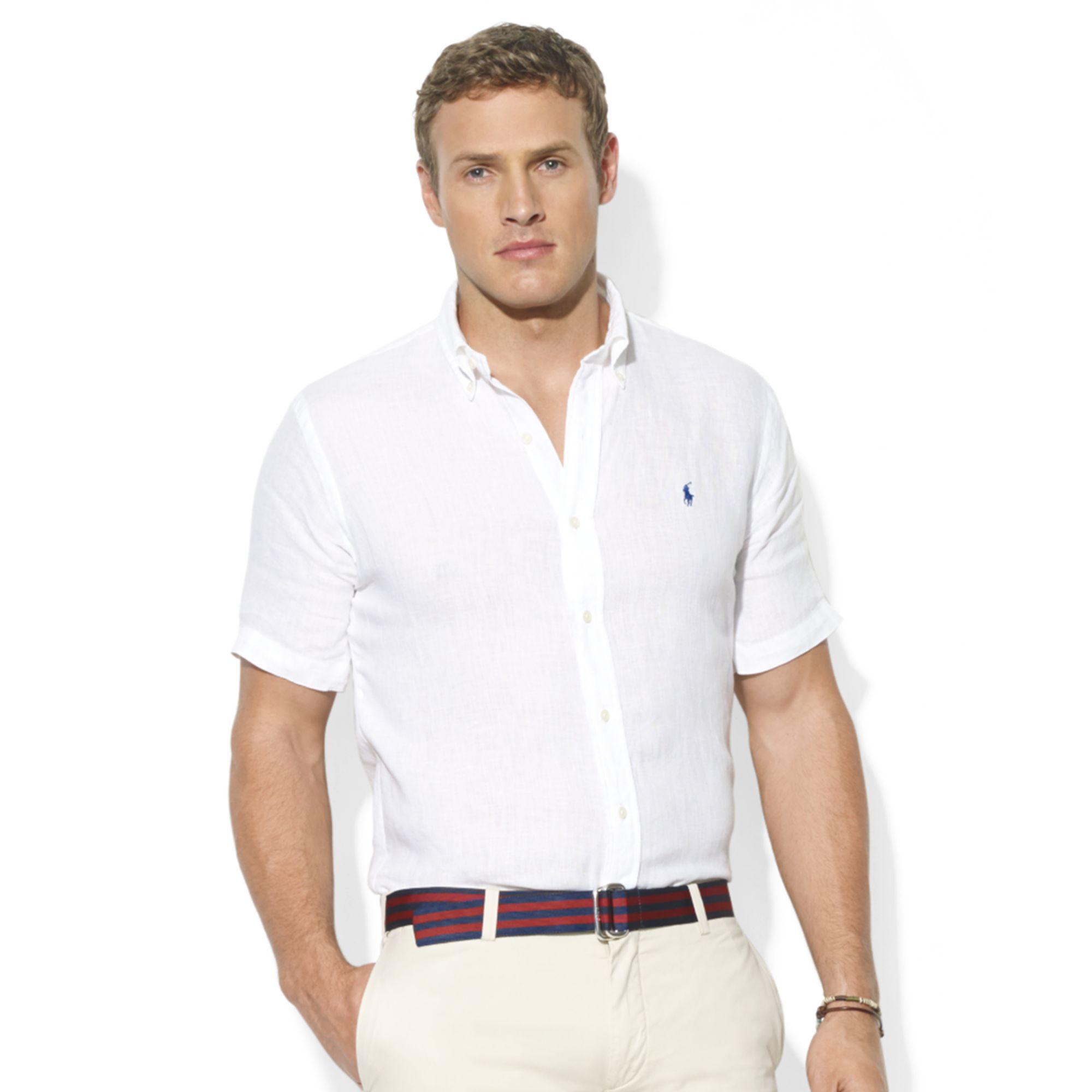 Lyst - Ralph Lauren Classic Fit Short Sleeve Solid Linen Sport Shirt in White for Men