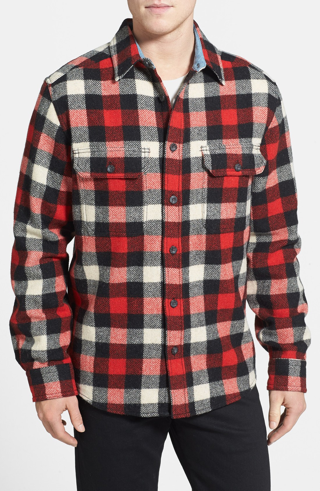 blood red button down shirt