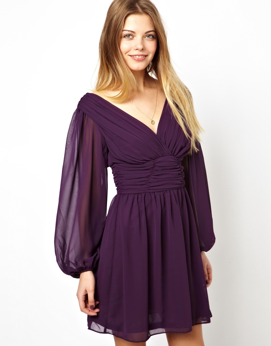 Lyst - Asos Skater Dress with Long Sleeve in Purple