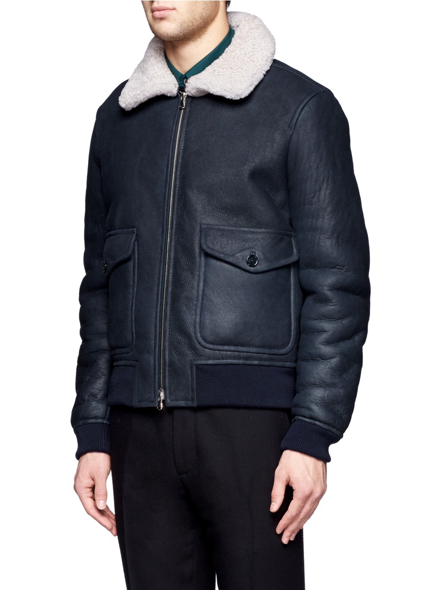 Carven Shearling Lined Leather Jacket In Black For Men Lyst Gallery