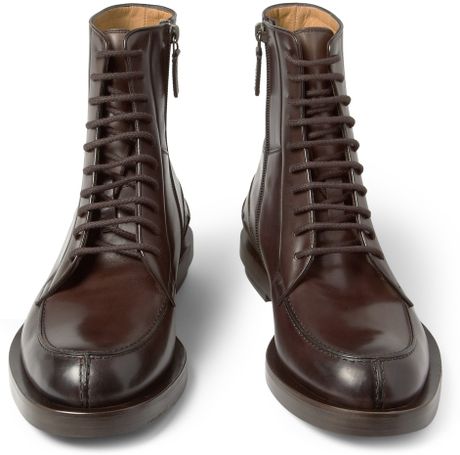 Gucci Burnished Laceup Leather Boots in Brown for Men | Lyst