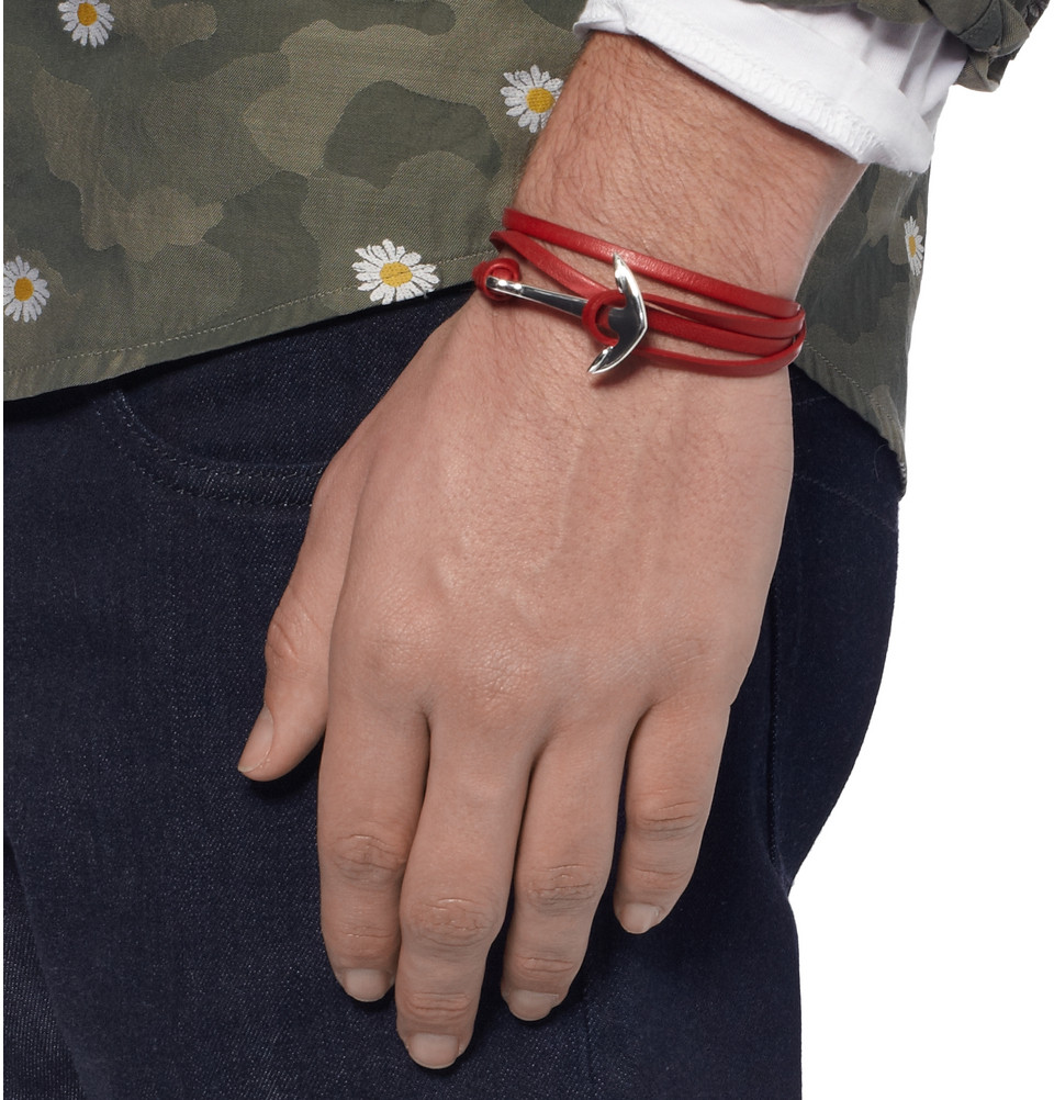 Lyst Miansai Leather And Metal Anchor Wrap Bracelet In Red For Men