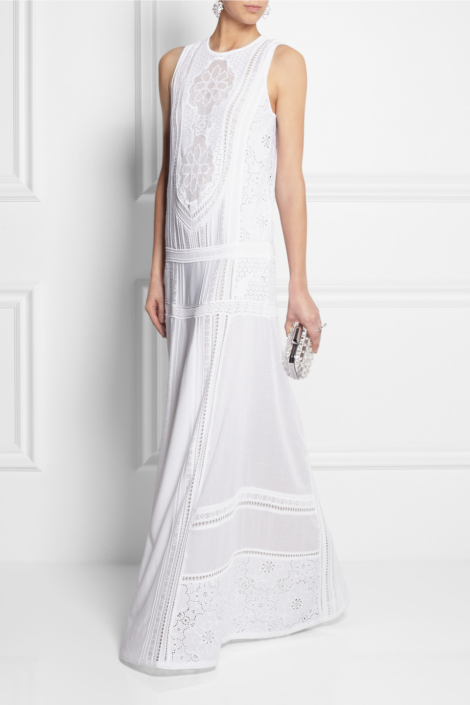Roberto Cavalli Cotton and Crocheted Lace Maxi Dress in White - Lyst