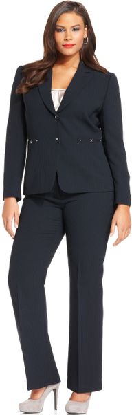 Tahari Plus Size Two Button Pinstripe Pant Suit in Blue (Navy/White) | Lyst