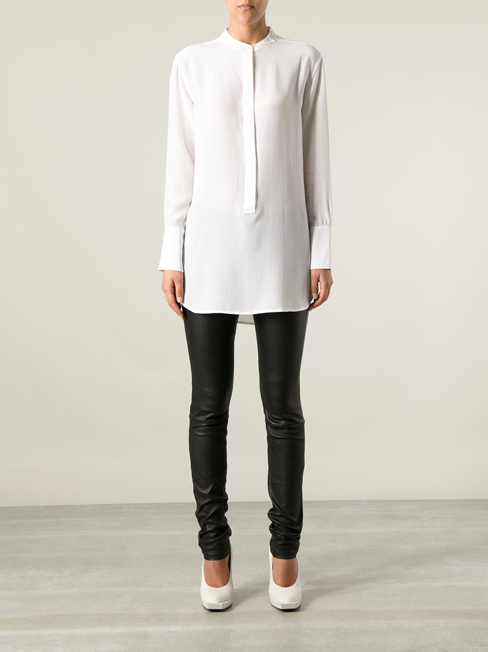 Lyst Equipment Mandarin Collar Blouse In White