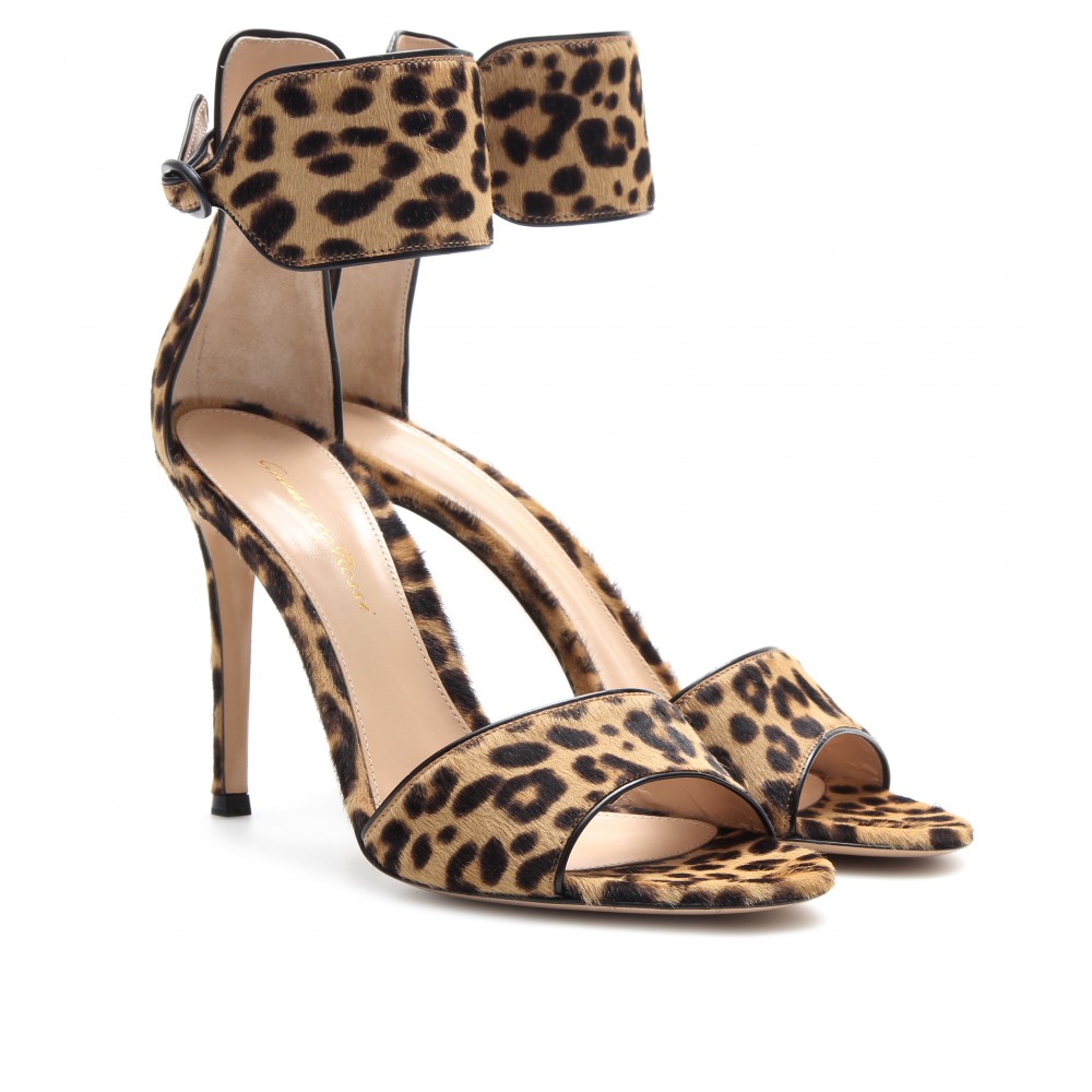 Gianvito rossi Leopard Print Pony Hair Sandals | Lyst