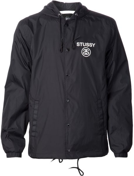 Stussy Hooded Coaches Jacket in Black for Men | Lyst