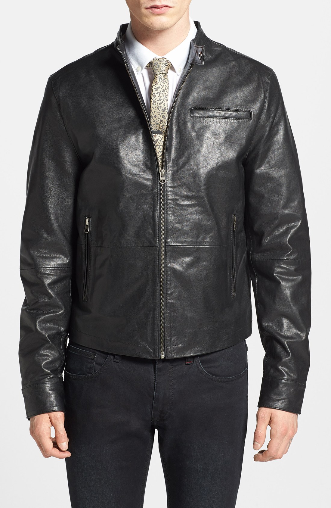 Topman Retro Leather Biker Jacket in Black for Men | Lyst