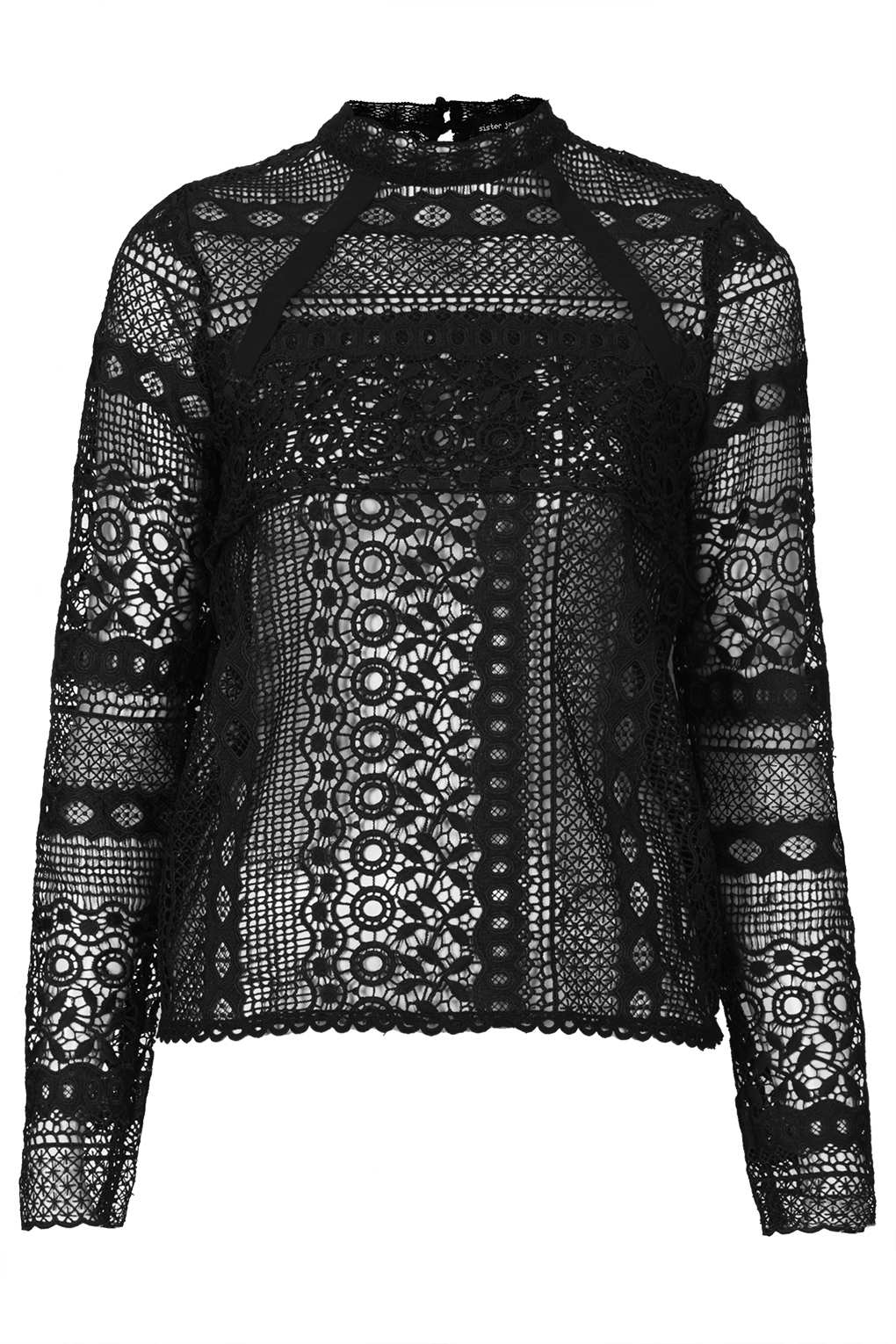 Topshop Lace High Neck Top in Black | Lyst