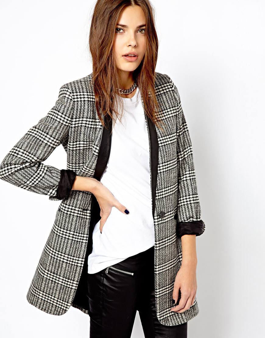 Lyst - Asos Mango Checked Oversized Blazer in Black