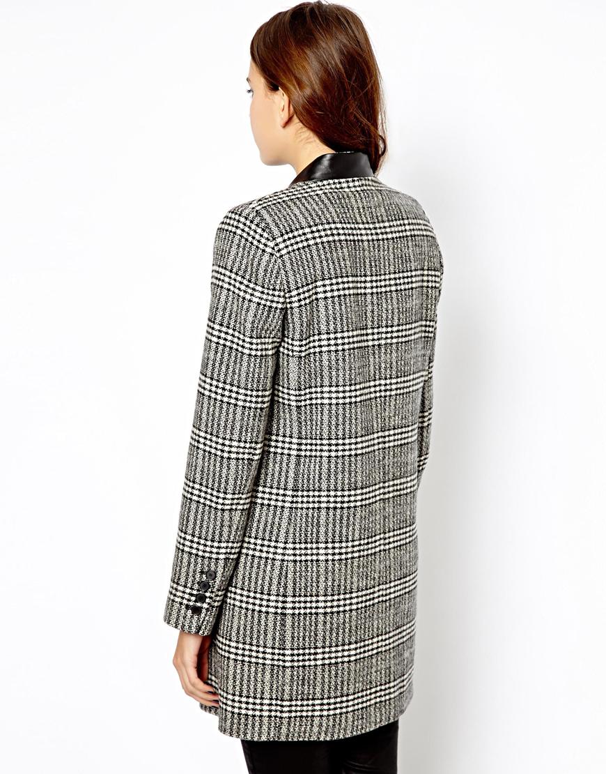 Asos Mango Checked Oversized Blazer in Black | Lyst